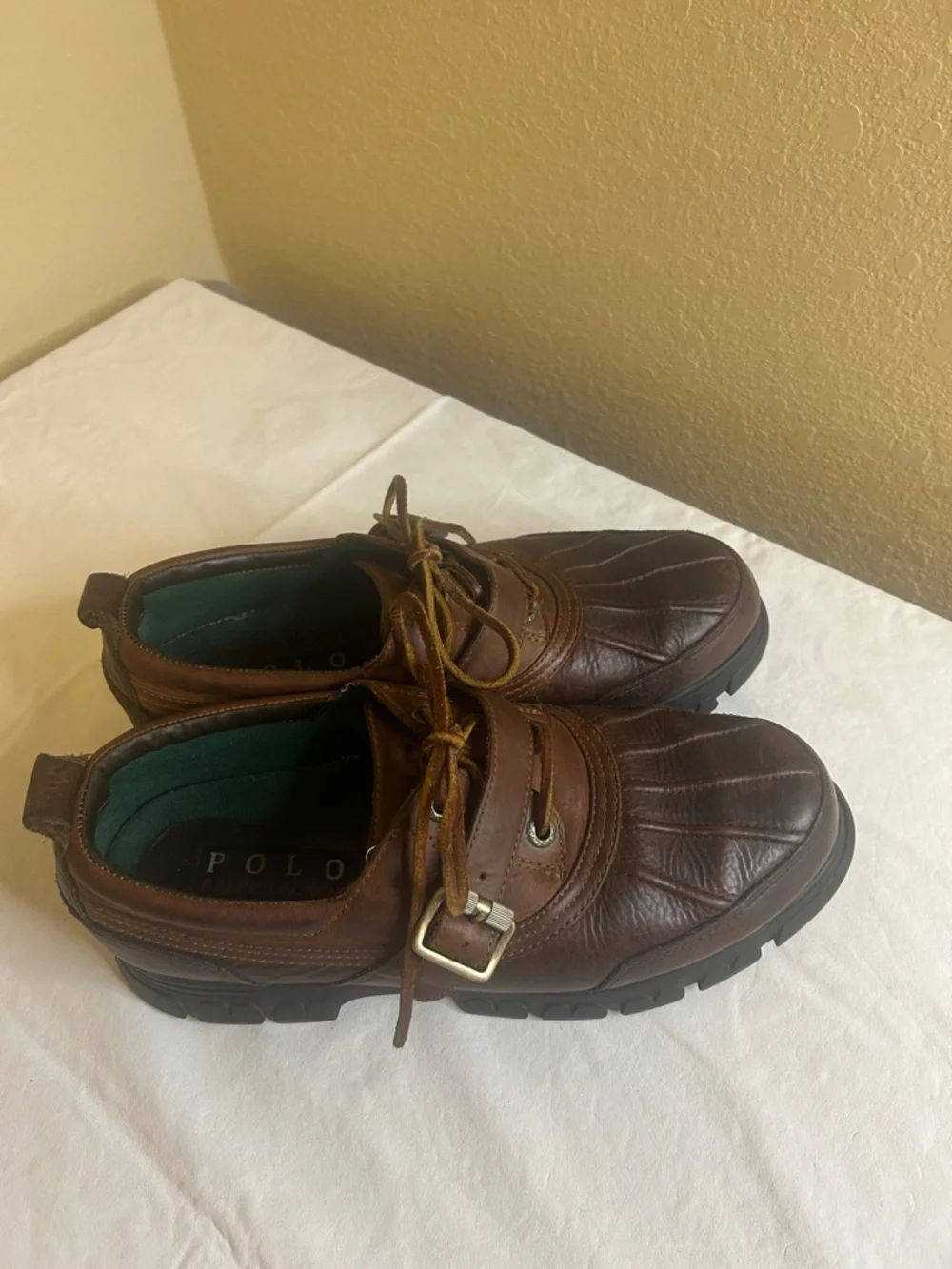 Polo by Ralph Lauren Brown Leather Men’s Boat Shoes with Lace & Buckle Size 11D